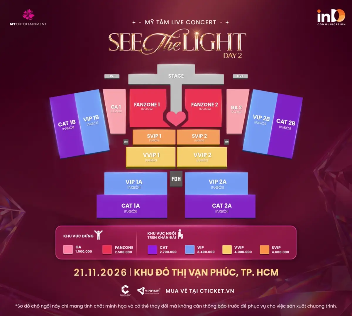 mỹ tâm live concert see the light day 2 21.11.2026 sơ đồ
