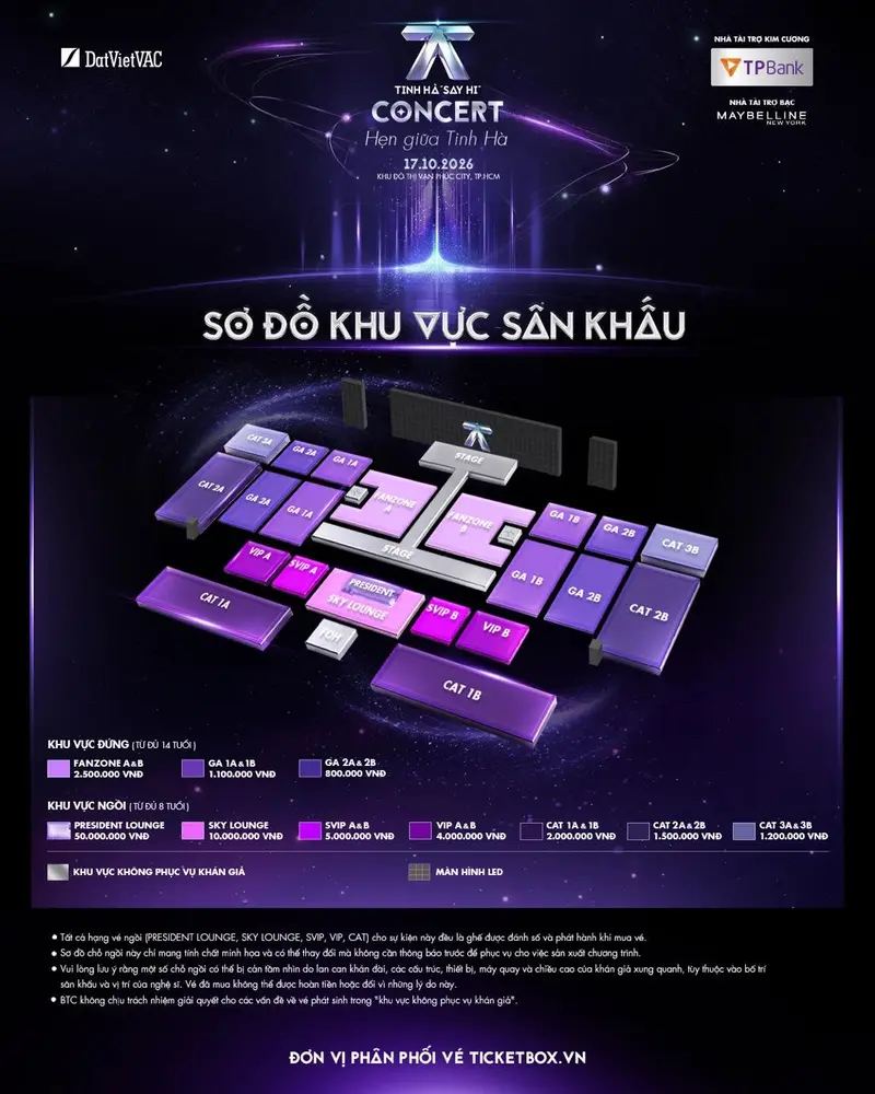 Seat map - sơ đồ chỗ ngồi Tinh Hà Say Hi Vạn Phúc City